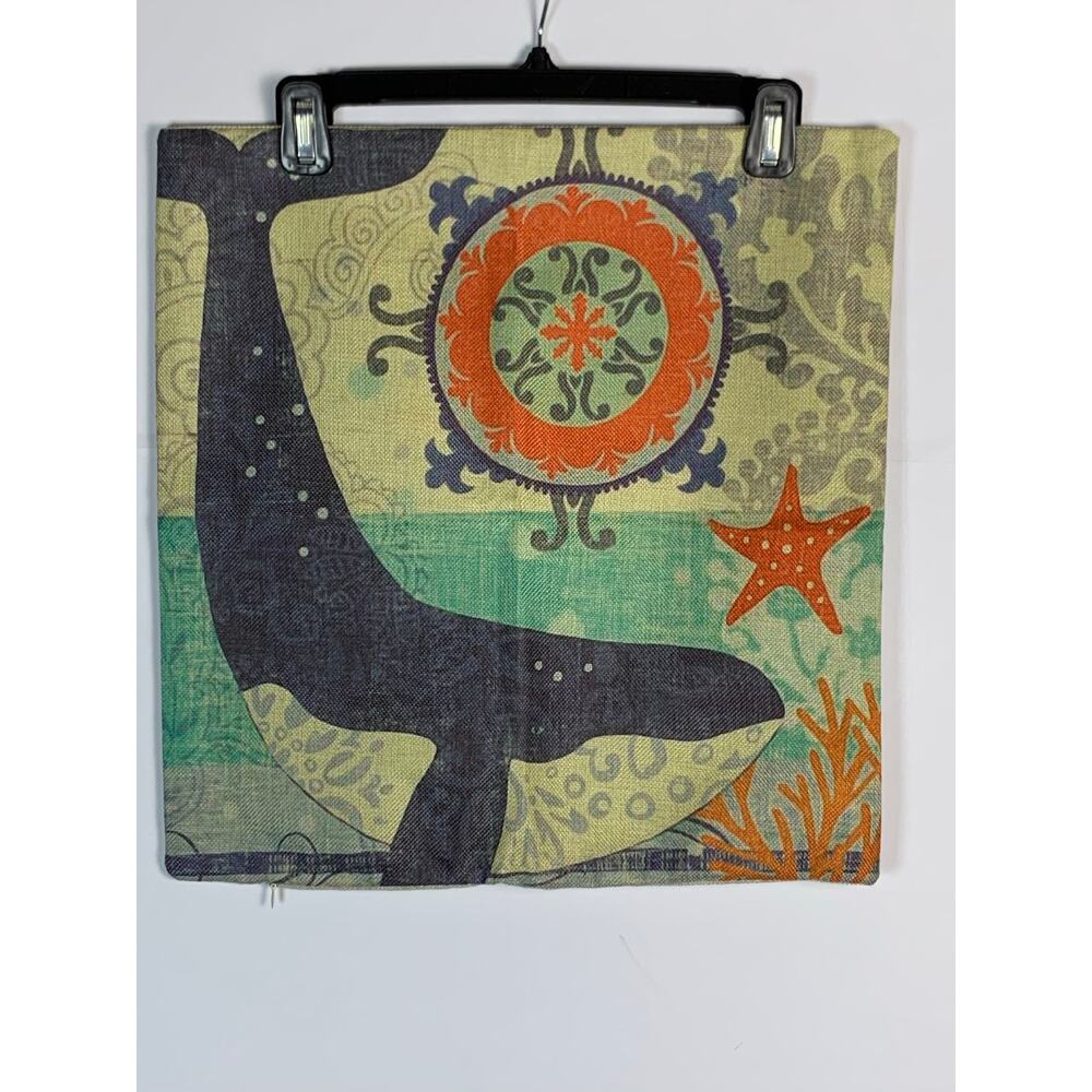 Tropical Coastal Pillow Covers Set of 2 17x17 Whale Flip Flops Beach Nautical - Picture 2 of 9